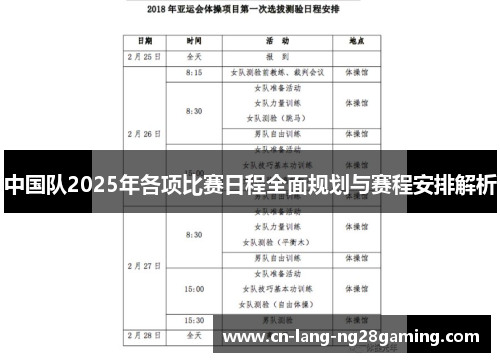 中国队2025年各项比赛日程全面规划与赛程安排解析