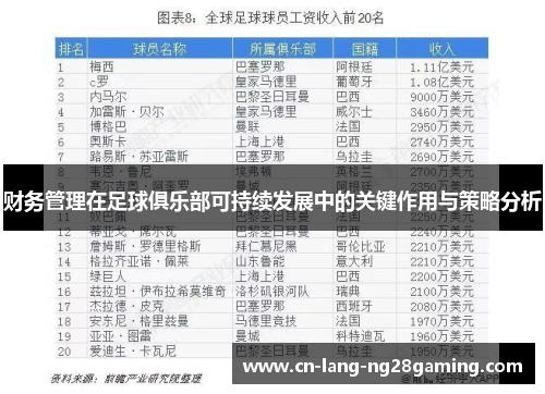 财务管理在足球俱乐部可持续发展中的关键作用与策略分析